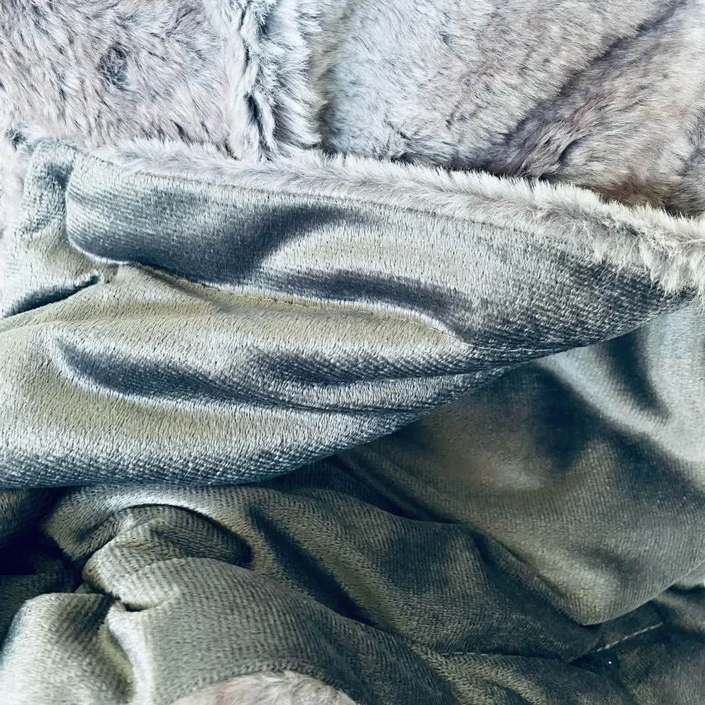 Style Sanctuary Faux Fur Cool Gray Velvet Luxury Throw Blanket